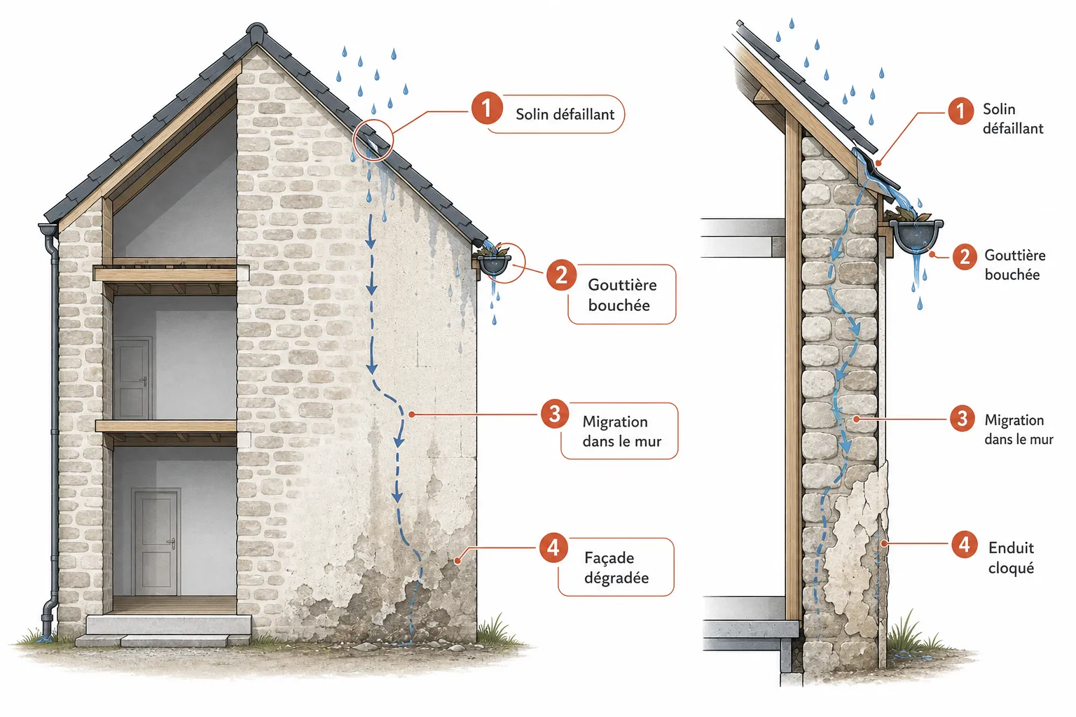Peinture façade : quand le mur pleure à cause du toit