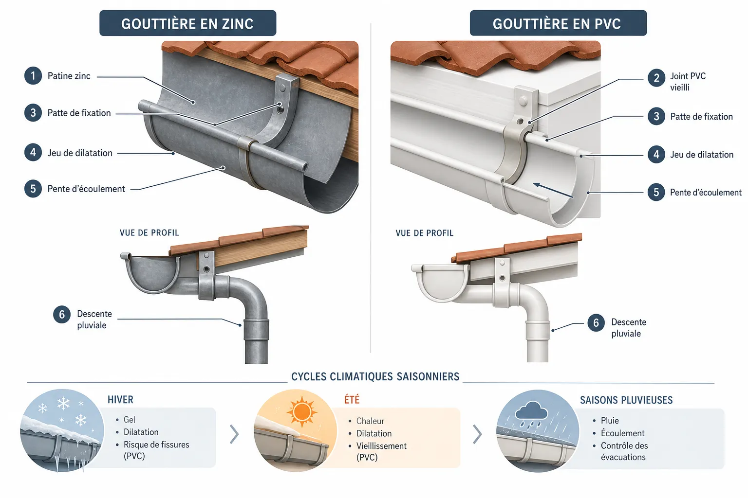 Gouttières en zinc ou PVC : que choisir pour sa toiture ?